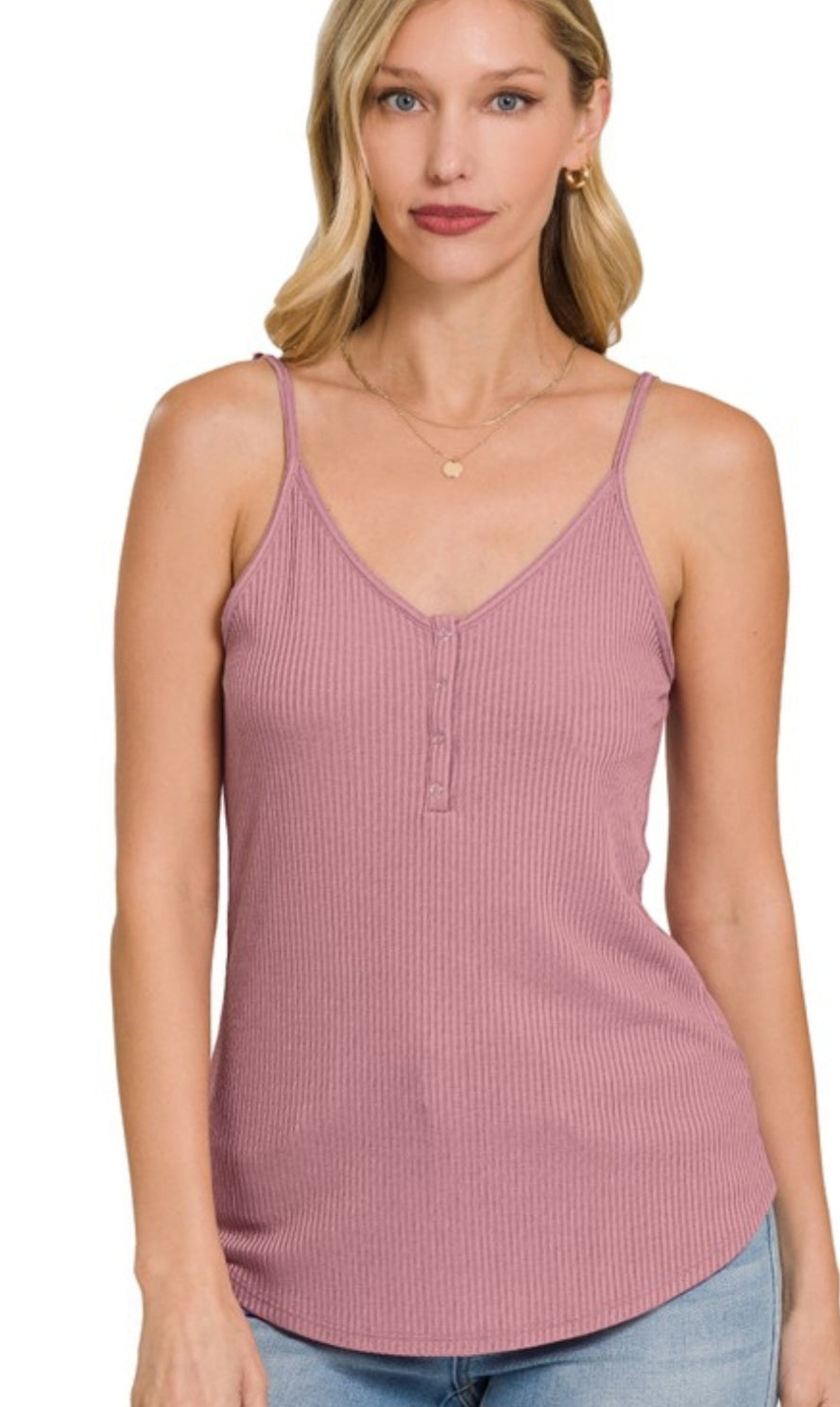 Ribbed Snap Cami-Lt Rose