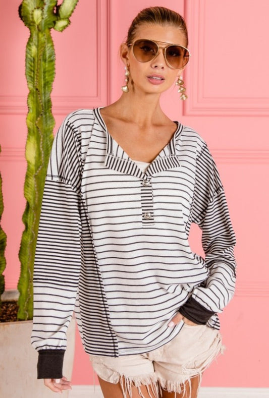 Striped Waffle Henley